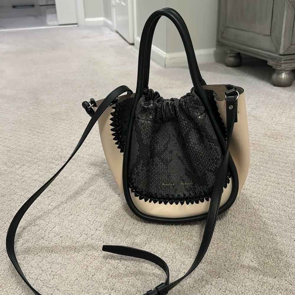 Proenza Schouler snakeskin and white leather two tone bag..